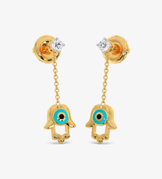 Hamsa Evil Diamond Dangling Eye Earrings